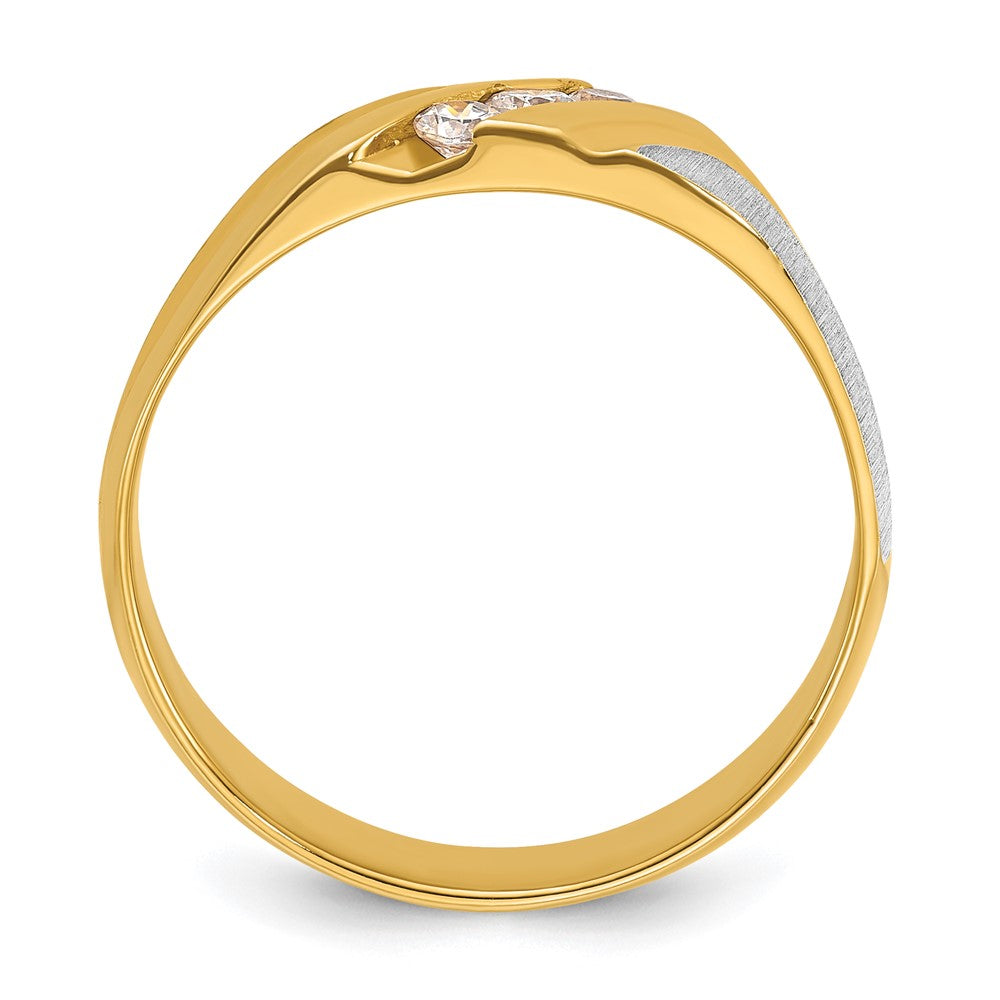 14k Two-tone Men's Polished Satin and Grooved 3-Stone 1/4 Carat AA Quality Diamond Ring