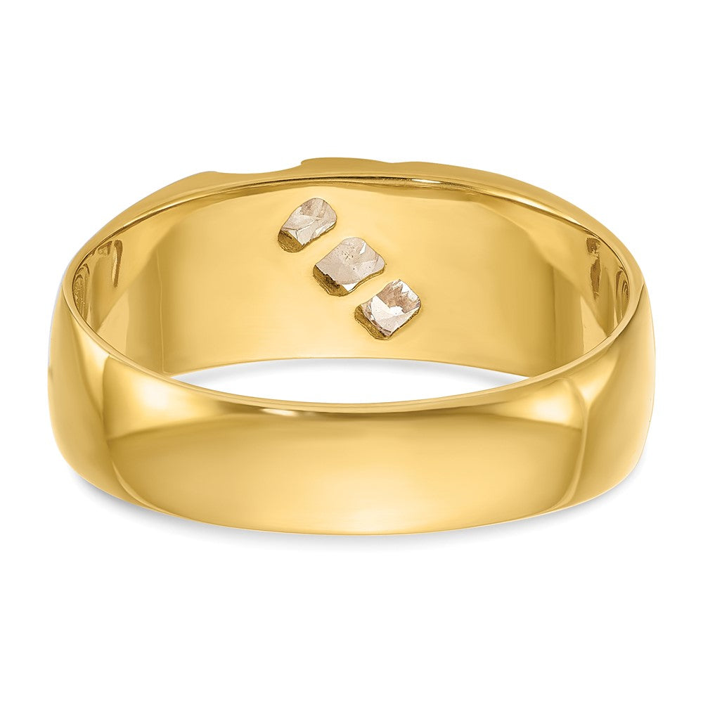 14k Two-tone Men's Polished Satin and Grooved 3-Stone 1/4 Carat AA Quality Diamond Ring
