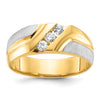 14k Two-tone Men's Polished Satin and Grooved 3-Stone 1/4 Carat AA Quality Diamond Ring