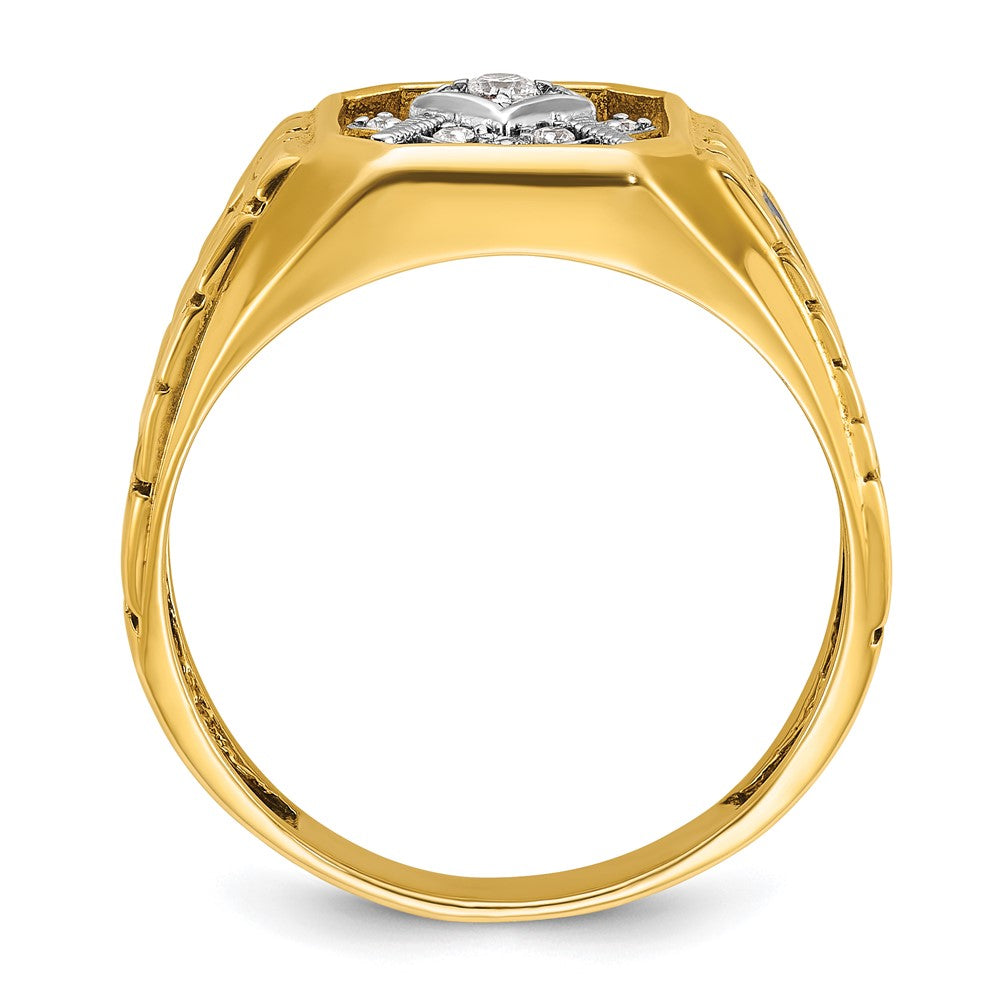 IBGoodman 14k Two-tone Men's Polished and Textured with Blue Enamel and Diamond Blue Lodge Master Masonic Ring