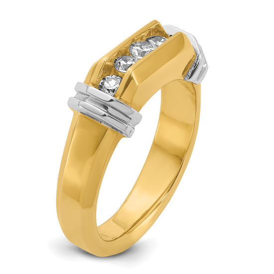 14k Two-tone Men's Polished and Grooved 5-Stone 1/2 Carat AA Quality Diamond Ring