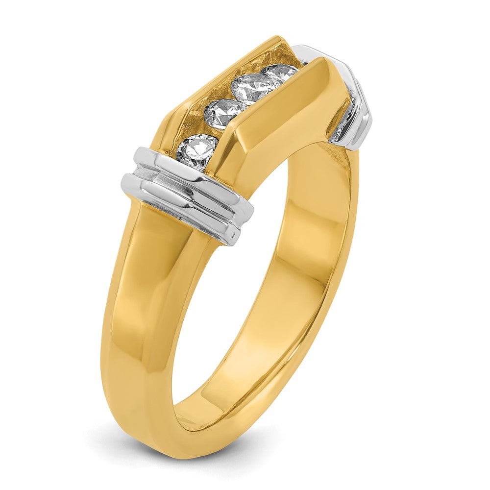 14k Two-tone Men's Polished and Grooved 5-Stone 1/2 Carat AA Quality Diamond Ring