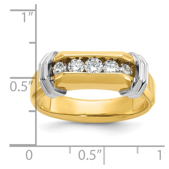 14k Two-tone Men's Polished and Grooved 5-Stone 1/2 Carat AA Quality Diamond Ring