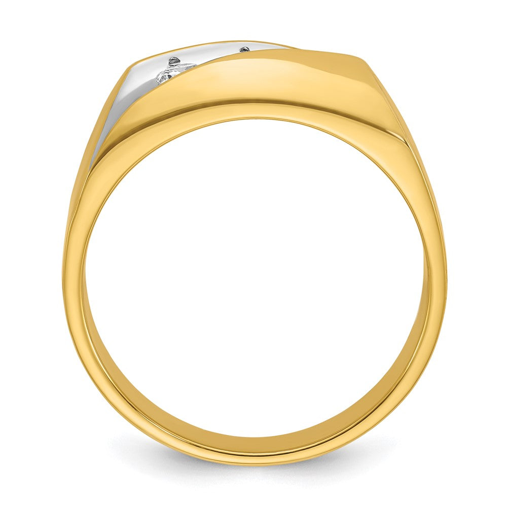 14k with White Rhodium Men's Polished and Grooved 3-Stone 1/3 Carat AA Quality Diamond Ring