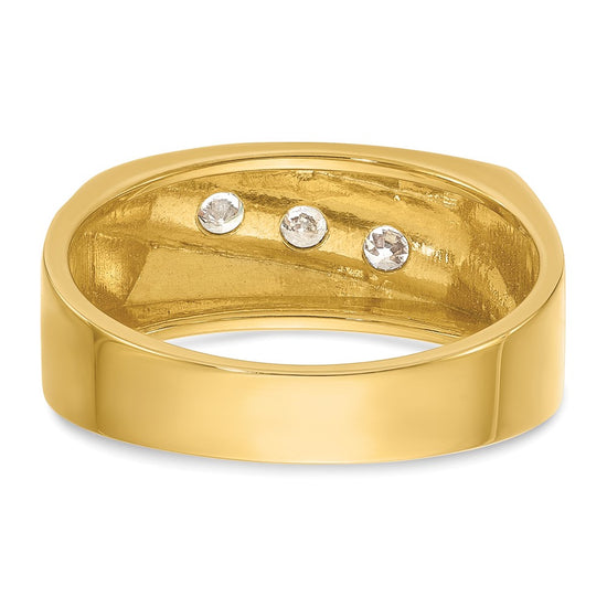 14k with White Rhodium Men's Polished and Grooved 3-Stone 1/3 Carat AA Quality Diamond Ring