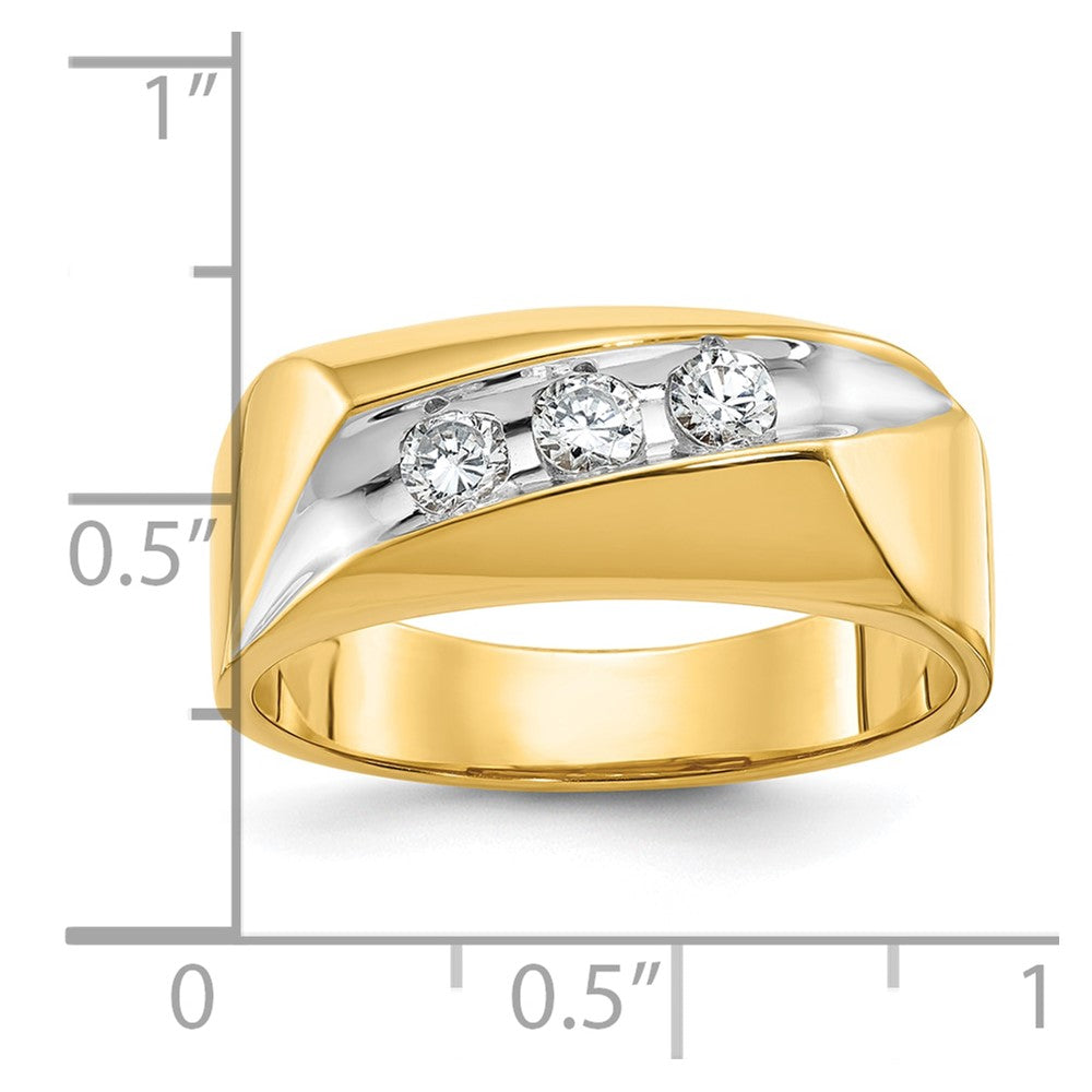 14k with White Rhodium Men's Polished and Grooved 3-Stone 1/3 Carat AA Quality Diamond Ring