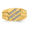 14k Men's Polished Satin and Grooved 1/2 Carat AA Quality Diamond Ring