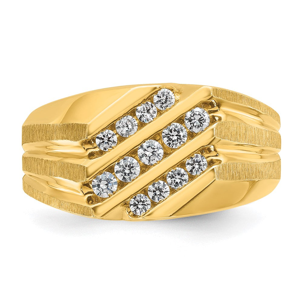 14k Men's Polished Satin and Grooved 1/2 Carat AA Quality Diamond Ring