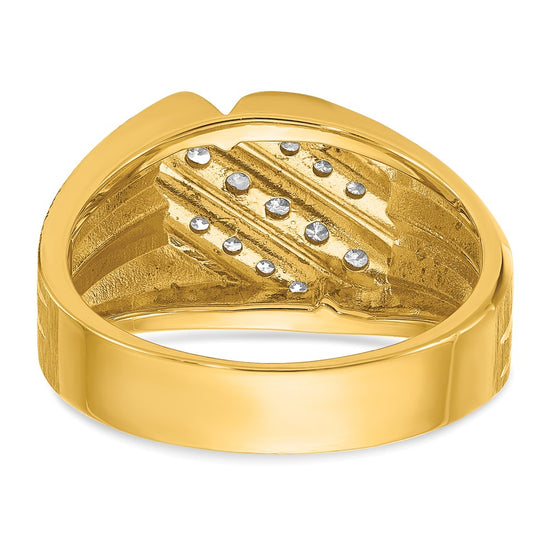 14k Men's Polished Satin and Grooved 1/2 Carat AA Quality Diamond Ring