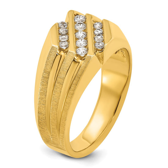 14k Men's Polished Satin and Grooved 1/2 Carat AA Quality Diamond Ring