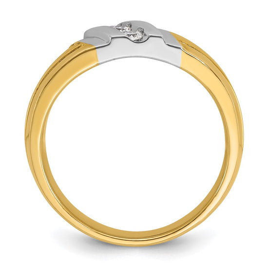 IBGoodman 14k Two-tone Men's Polished and Grooved 3-Stone 1/5 Carat AA Quality Diamond Ring