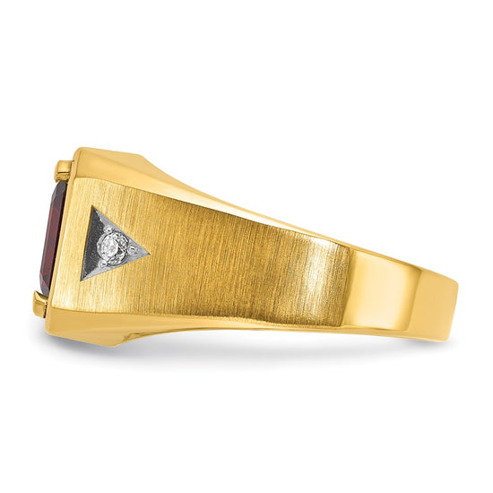 14k Men's Polished and Satin Garnet and 1/15 carat Diamond Complete Ring