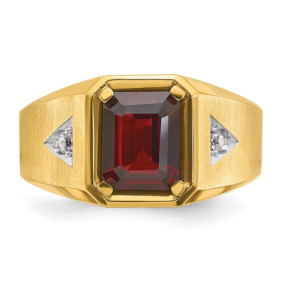 14k Men's Polished and Satin Garnet and 1/15 carat Diamond Complete Ring