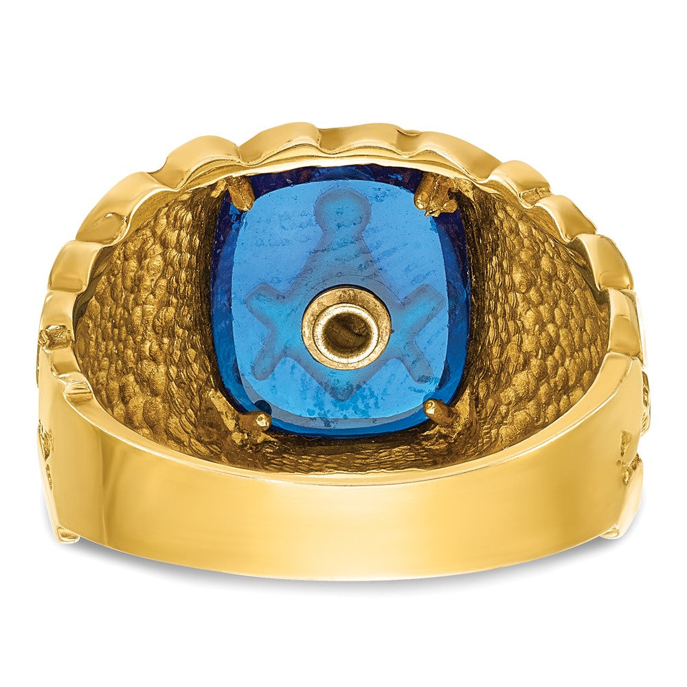 IBGoodman 10k Men's Polished and Nugget Textured with Blue Enamel and Lab Created Sapphire Blue Lodge Master Masonic Ring