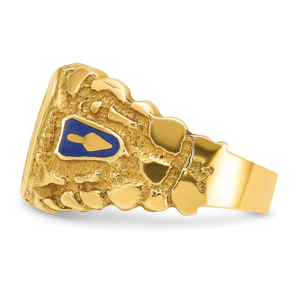 IBGoodman 14k Men's Polished and Nugget Textured with Blue Enamel and Lab Created Sapphire Blue Lodge Master Masonic Ring
