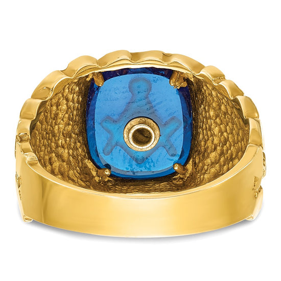 IBGoodman 14k Men's Polished and Nugget Textured with Blue Enamel and Lab Created Sapphire Blue Lodge Master Masonic Ring