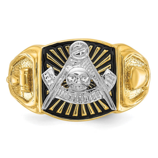 IBGoodman 14k Two-tone Men's Polished and Textured with Black Enamel Past Master Masonic Ring