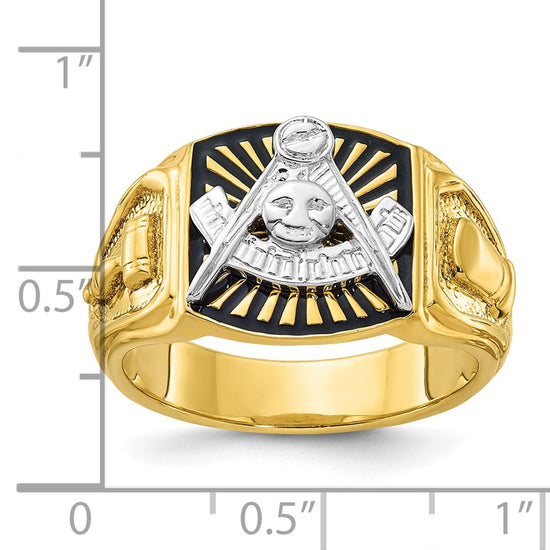 IBGoodman 14k Two-tone Men's Polished and Textured with Black Enamel Past Master Masonic Ring