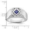 14k White Gold Men's Created Sapphire and 1/20 carat Diamond Satin Complete Ring