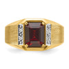 14k Men's Polished and Satin Created Ruby and 1/20 carat Diamond Complete Ring