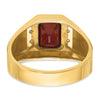 14k Men's Polished and Satin Created Ruby and 1/20 carat Diamond Complete Ring