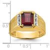14k Men's Polished and Satin Created Ruby and 1/20 carat Diamond Complete Ring
