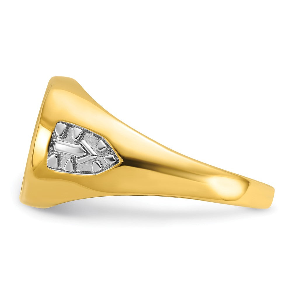 IBGoodman 14k with White Rhodium Men's Polished and Textured with Lab Created Sapphire Blue Lodge Master Masonic Ring