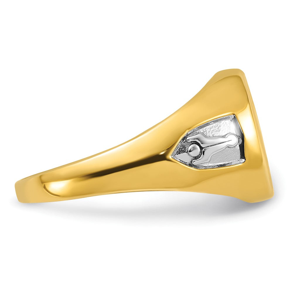 IBGoodman 14k with White Rhodium Men's Polished and Textured with Lab Created Sapphire Blue Lodge Master Masonic Ring
