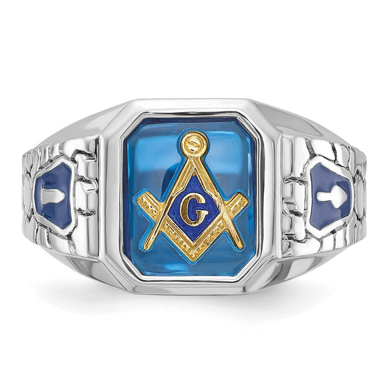 IBGoodman 14k White Gold Men's Polished and Textured Blue Lodge Master Masonic Ring Mounting