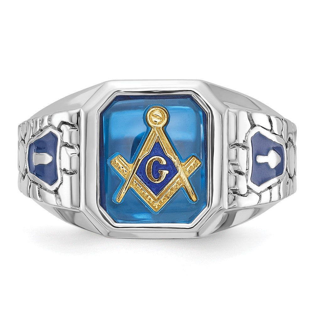 IBGoodman 14k White Gold Men's Polished and Textured Blue Lodge Master Masonic Ring Mounting