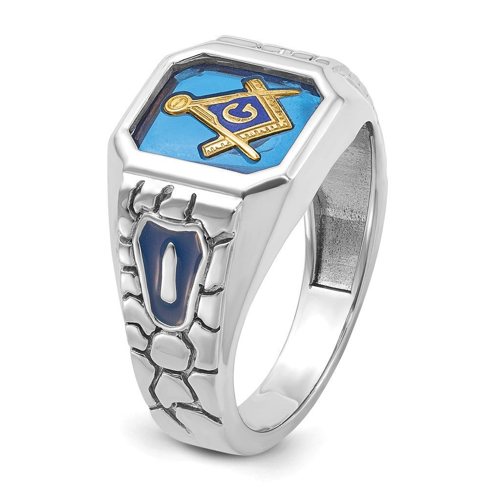 IBGoodman 14k White Gold Men's Polished and Textured Blue Lodge Master Masonic Ring Mounting