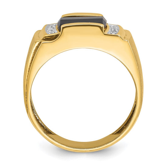 14k White Gold Mens Satin Barrel Onyx and 1/20 carat Diamond Complete Ring