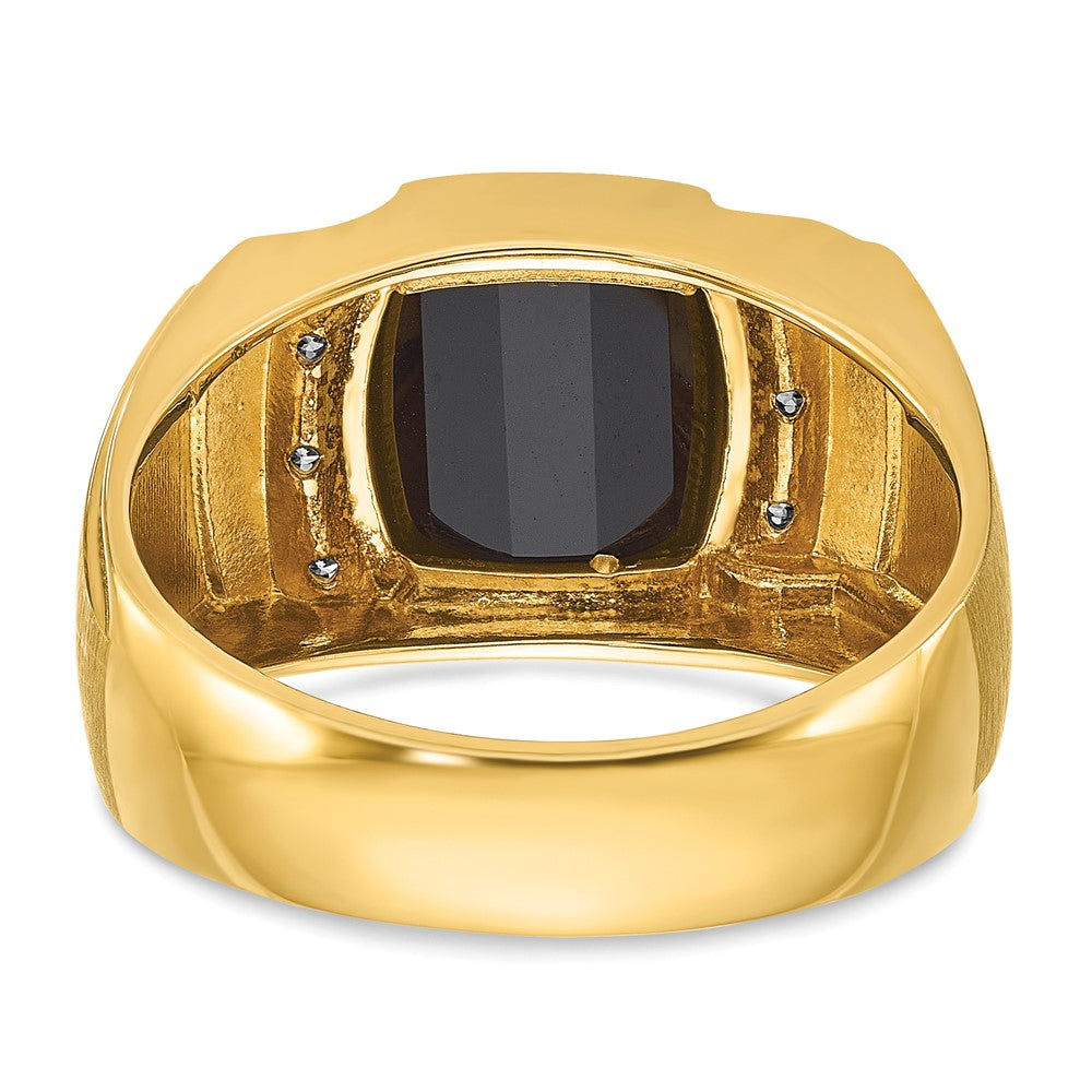 14k White Gold Mens Satin Barrel Onyx and 1/20 carat Diamond Complete Ring