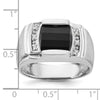 14k White Gold Mens Satin Barrel Onyx and 1/20 carat Diamond Complete Ring