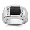 14k White Gold Mens Satin Barrel Onyx and 1/20 carat Diamond Complete Ring