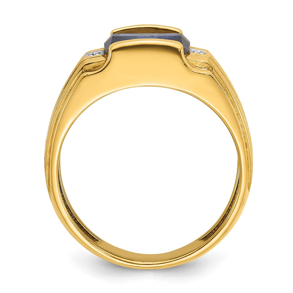 14k Mens Barrel Lab Created Sapphire and Diamond Complete Ring