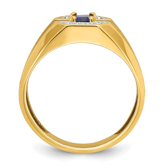 14k Men's Created Sapphire and 1/20 carat Diamond Satin Complete Ring