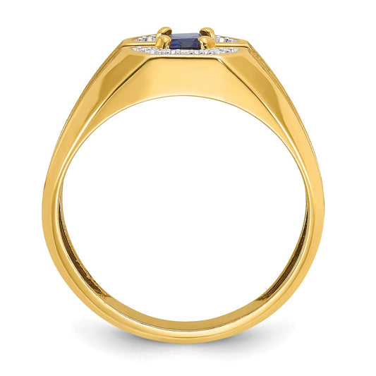 14k Men's Created Sapphire and 1/20 carat Diamond Satin Complete Ring