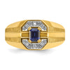 14k Men's Created Sapphire and 1/20 carat Diamond Satin Complete Ring