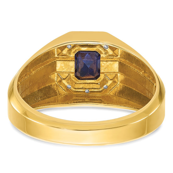 14k Men's Created Sapphire and 1/20 carat Diamond Satin Complete Ring