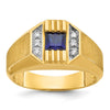 14k Men's Created Sapphire and 1/20 carat Diamond Satin Complete Ring
