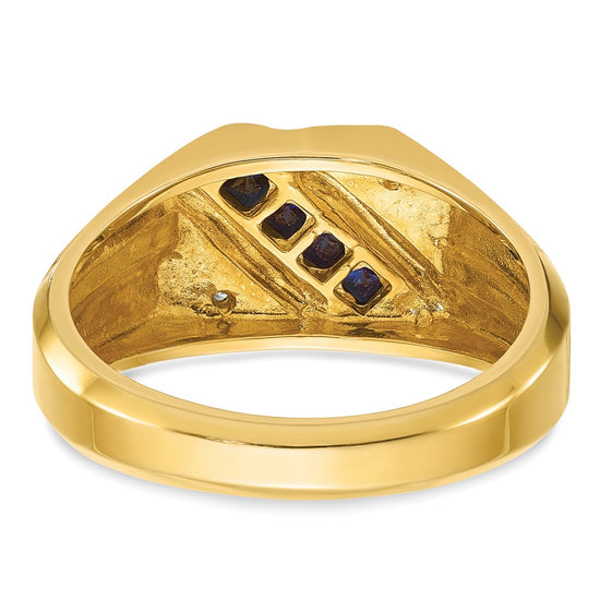 14k Men's Created Sapphire and Diamond Satin Complete Ring