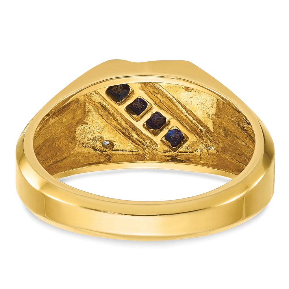 14k Men's Created Sapphire and Diamond Satin Complete Ring