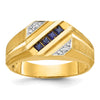 14k Men's Created Sapphire and Diamond Satin Complete Ring