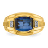 14k IBGoodman Men's Polished and Satin Created Sapphire and Diamond Complete Ring