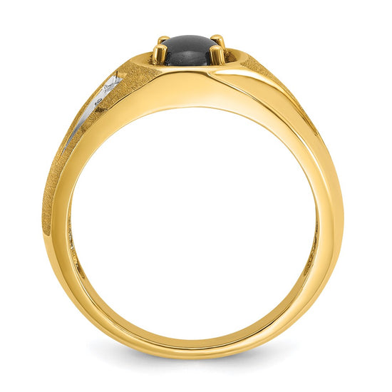 10k Men's Satin Black Star Sapphire and Diamond Complete Ring