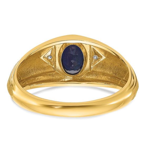 14k IBGoodman Men's Created Sapphire and Diamond Satin Complete Ring