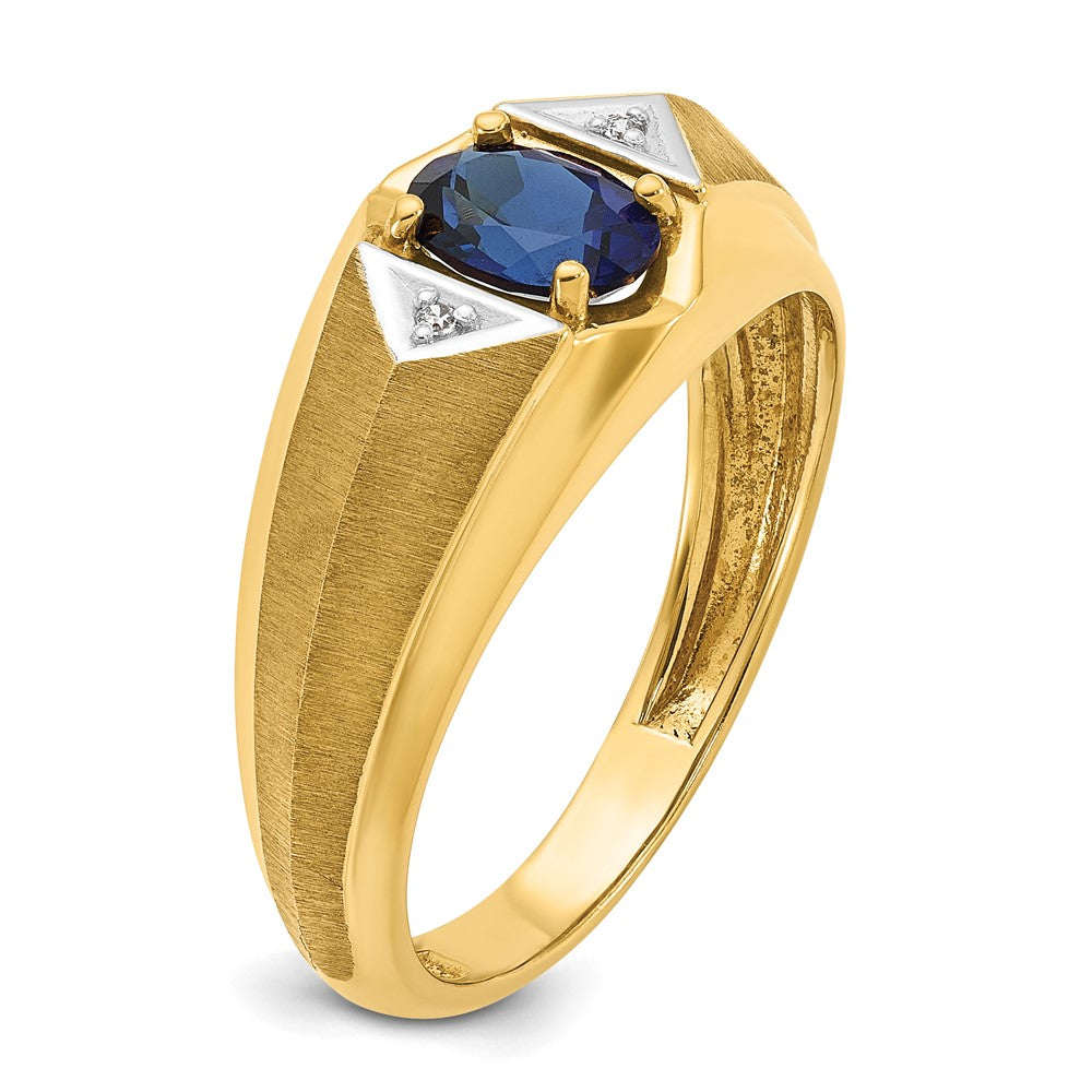 14k IBGoodman Men's Created Sapphire and Diamond Satin Complete Ring