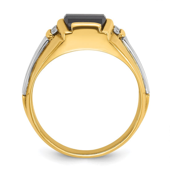 14k Two-tone Men's Satin Onyx and 1/10 carat Diamond Complete Ring