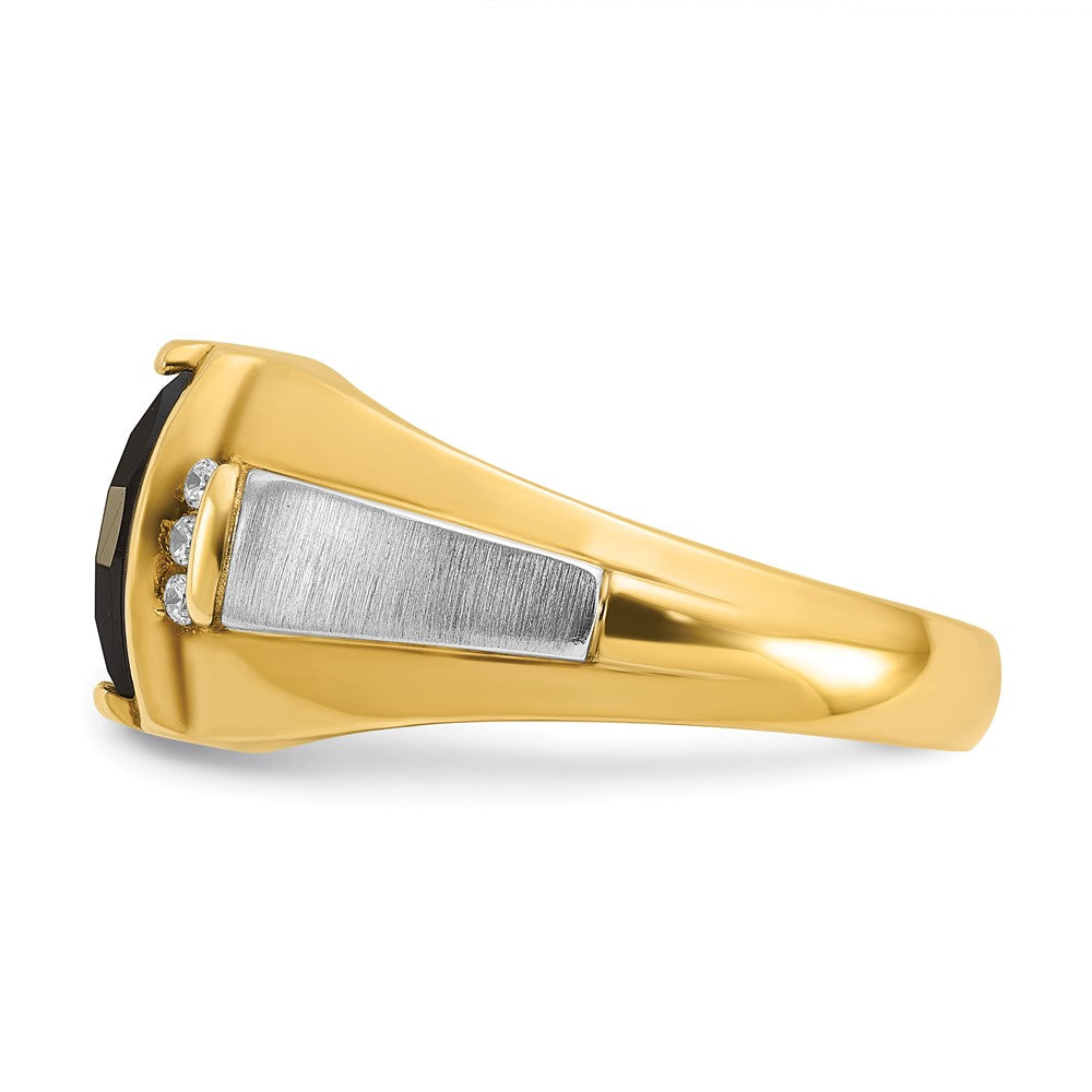 14k Two-tone Men's Satin Onyx and 1/10 carat Diamond Complete Ring